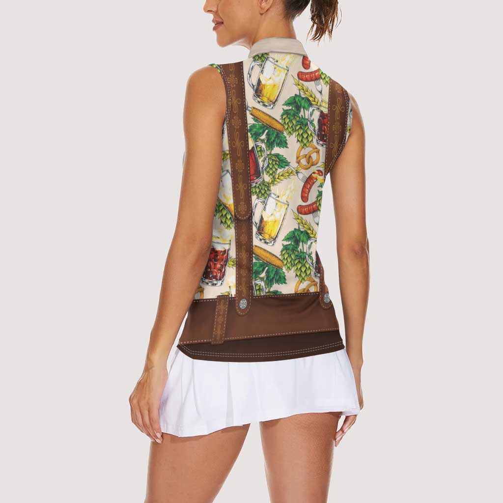 Oktoberfest Lederhosen Costume Women Sleeveless Polo Shirt Food And Drink Pattern - Wonder Print Shop