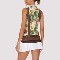 Oktoberfest Lederhosen Costume Women Sleeveless Polo Shirt Food And Drink Pattern - Wonder Print Shop