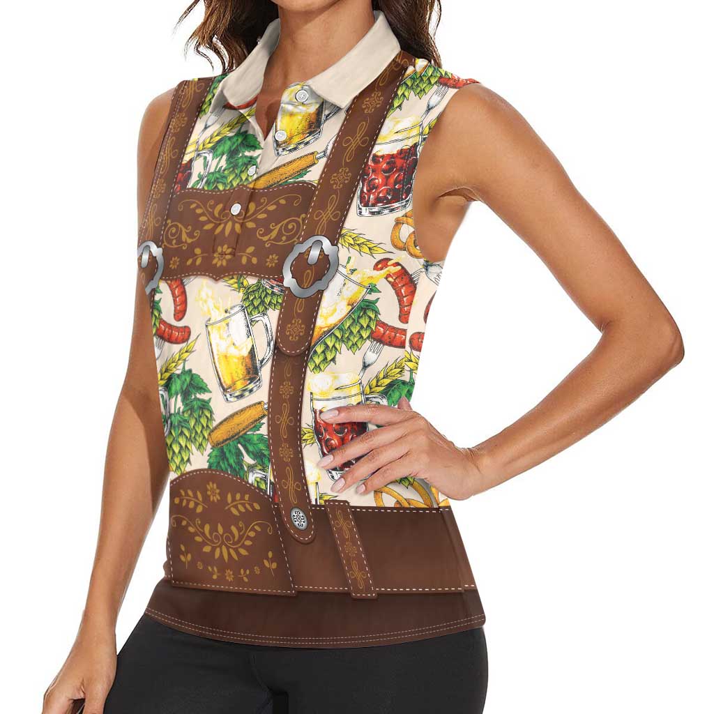 Oktoberfest Lederhosen Costume Women Sleeveless Polo Shirt Food And Drink Pattern - Wonder Print Shop