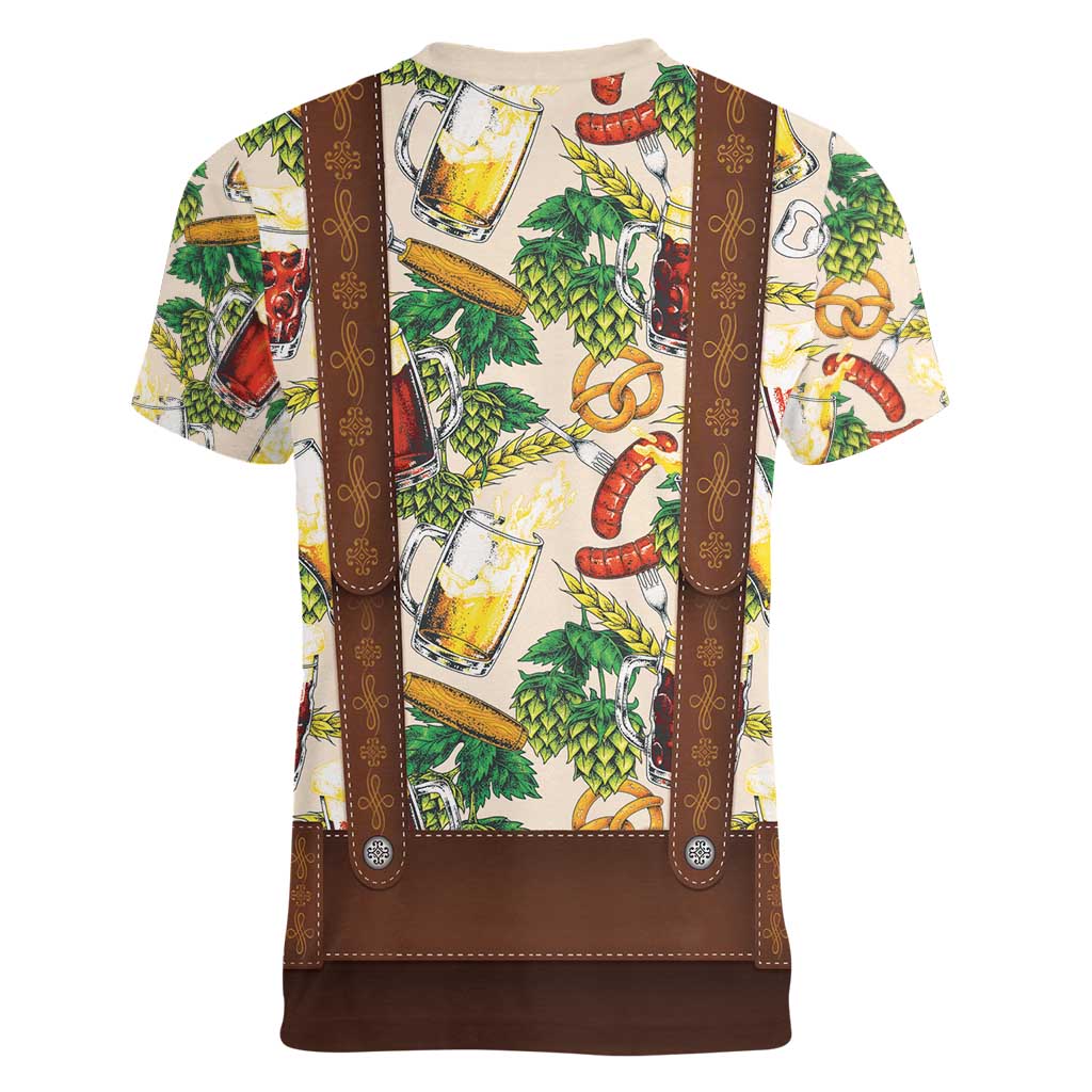 Oktoberfest Lederhosen Costume Women V-Neck T-Shirt Food And Drink Pattern - Wonder Print Shop