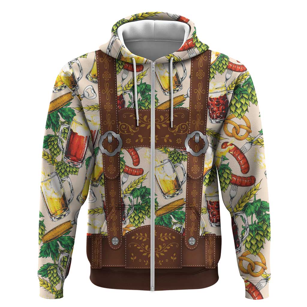Oktoberfest Lederhosen Costume Zip Hoodie Food And Drink Pattern - Wonder Print Shop