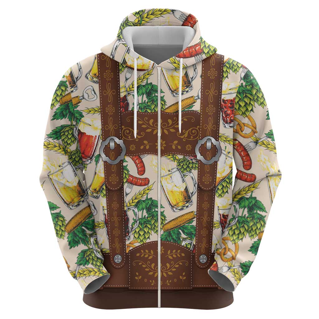 Oktoberfest Lederhosen Costume Zip Hoodie Food And Drink Pattern - Wonder Print Shop
