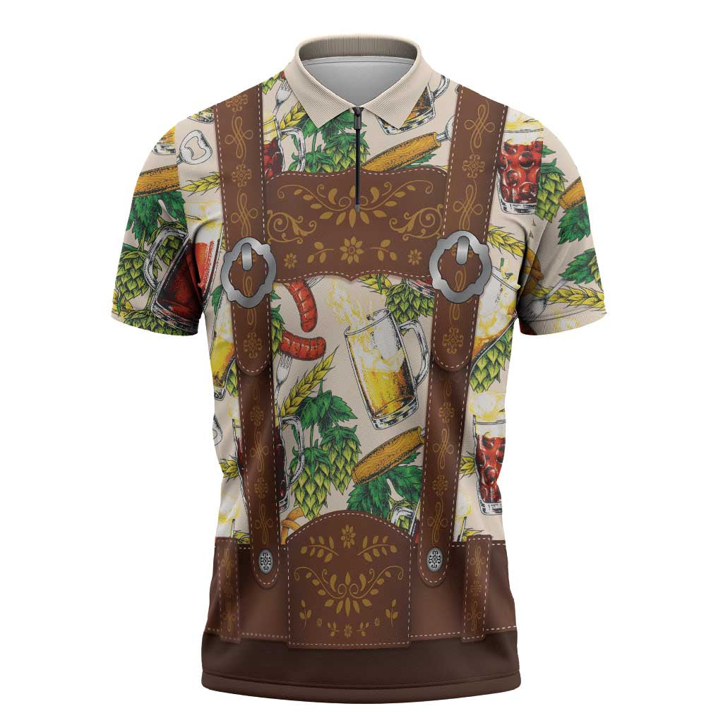 Oktoberfest Lederhosen Costume Zipper Polo Shirt Food And Drink Pattern - Wonder Print Shop