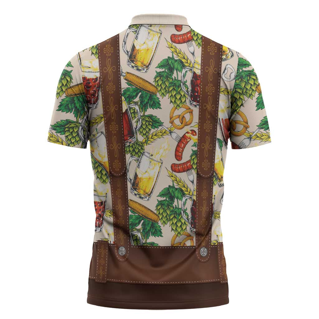 Oktoberfest Lederhosen Costume Zipper Polo Shirt Food And Drink Pattern - Wonder Print Shop