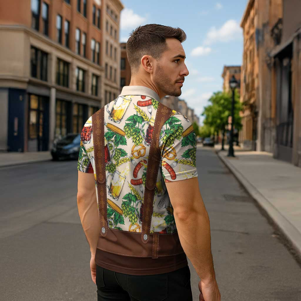 Oktoberfest Lederhosen Costume Zipper Polo Shirt Food And Drink Pattern - Wonder Print Shop