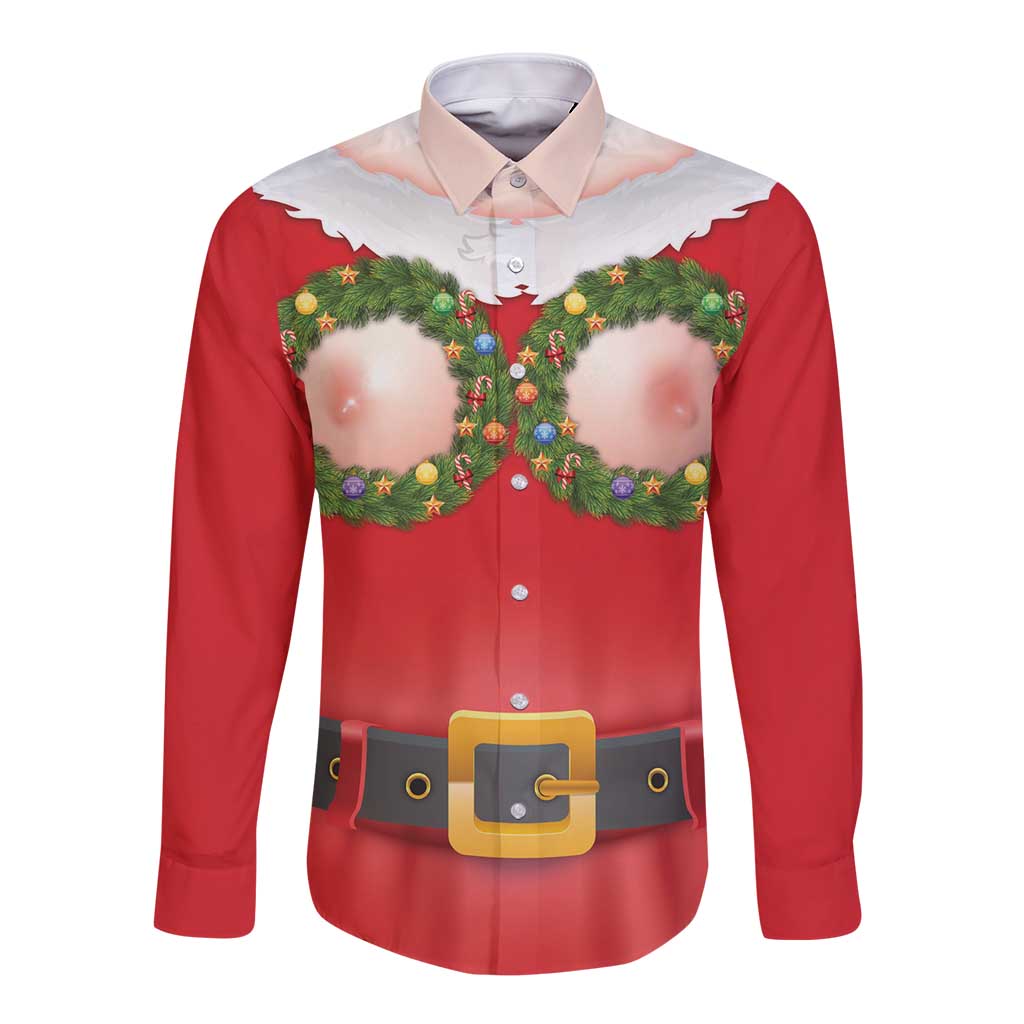 Funny Christmas Costume Long Sleeve Button Shirt Busty Big Boobs - Wonder Print Shop
