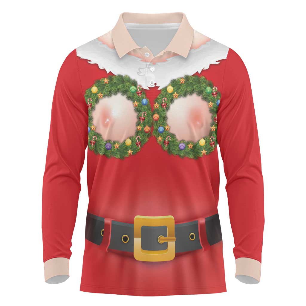 Funny Christmas Costume Long Sleeve Polo Shirt Busty Big Boobs - Wonder Print Shop