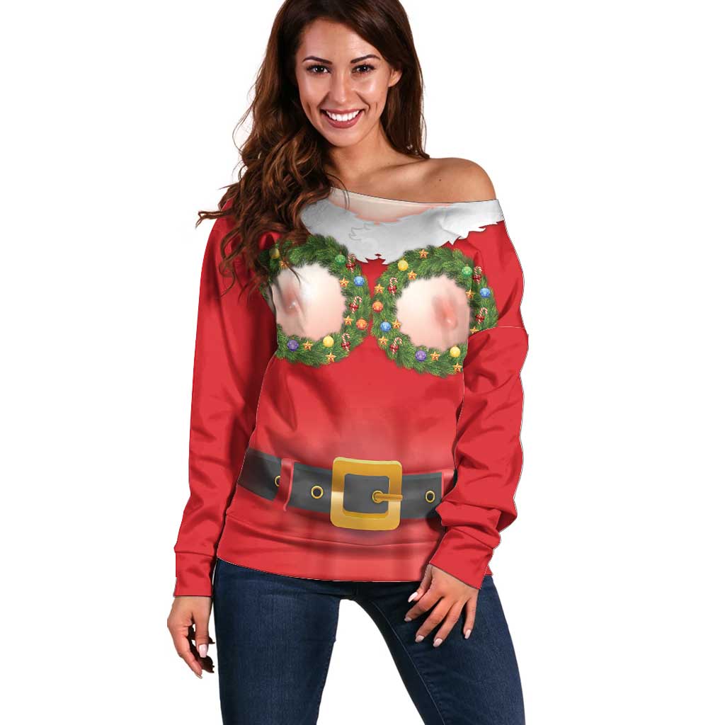 Funny Christmas Costume Off Shoulder Sweater Busty Big Boobs - Wonder Print Shop