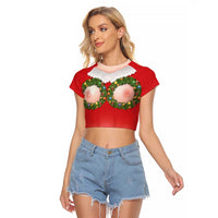 Funny Christmas Costume Raglan Cropped T Shirt Busty Big Boobs - Wonder Print Shop
