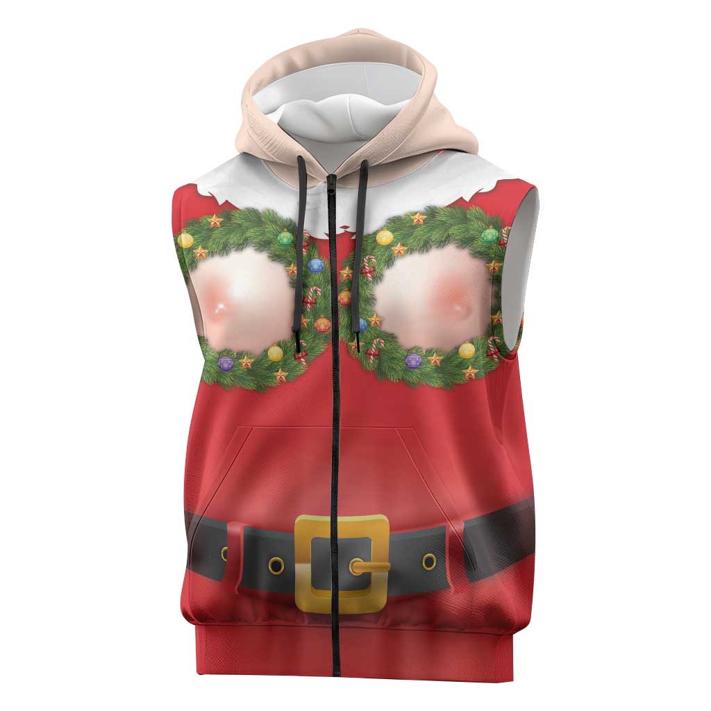 Funny Christmas Costume Sleeveless Zip Hoodie Busty Big Boobs - Wonder Print Shop