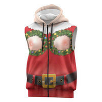 Funny Christmas Costume Sleeveless Zip Hoodie Busty Big Boobs - Wonder Print Shop