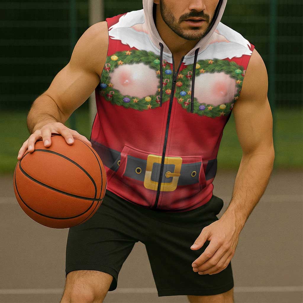 Funny Christmas Costume Sleeveless Zip Hoodie Busty Big Boobs - Wonder Print Shop