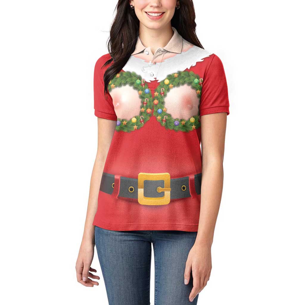 Funny Christmas Costume Women Polo Shirt Busty Big Boobs - Wonder Print Shop