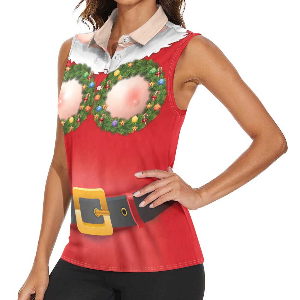 Funny Christmas Costume Women Sleeveless Polo Shirt Busty Big Boobs - Wonder Print Shop