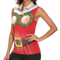 Funny Christmas Costume Women Sleeveless Polo Shirt Busty Big Boobs - Wonder Print Shop