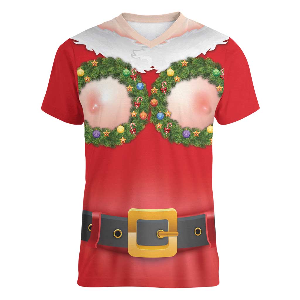 Funny Christmas Costume Women V-Neck T-Shirt Busty Big Boobs - Wonder Print Shop