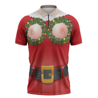 Funny Christmas Costume Zipper Polo Shirt Busty Big Boobs - Wonder Print Shop