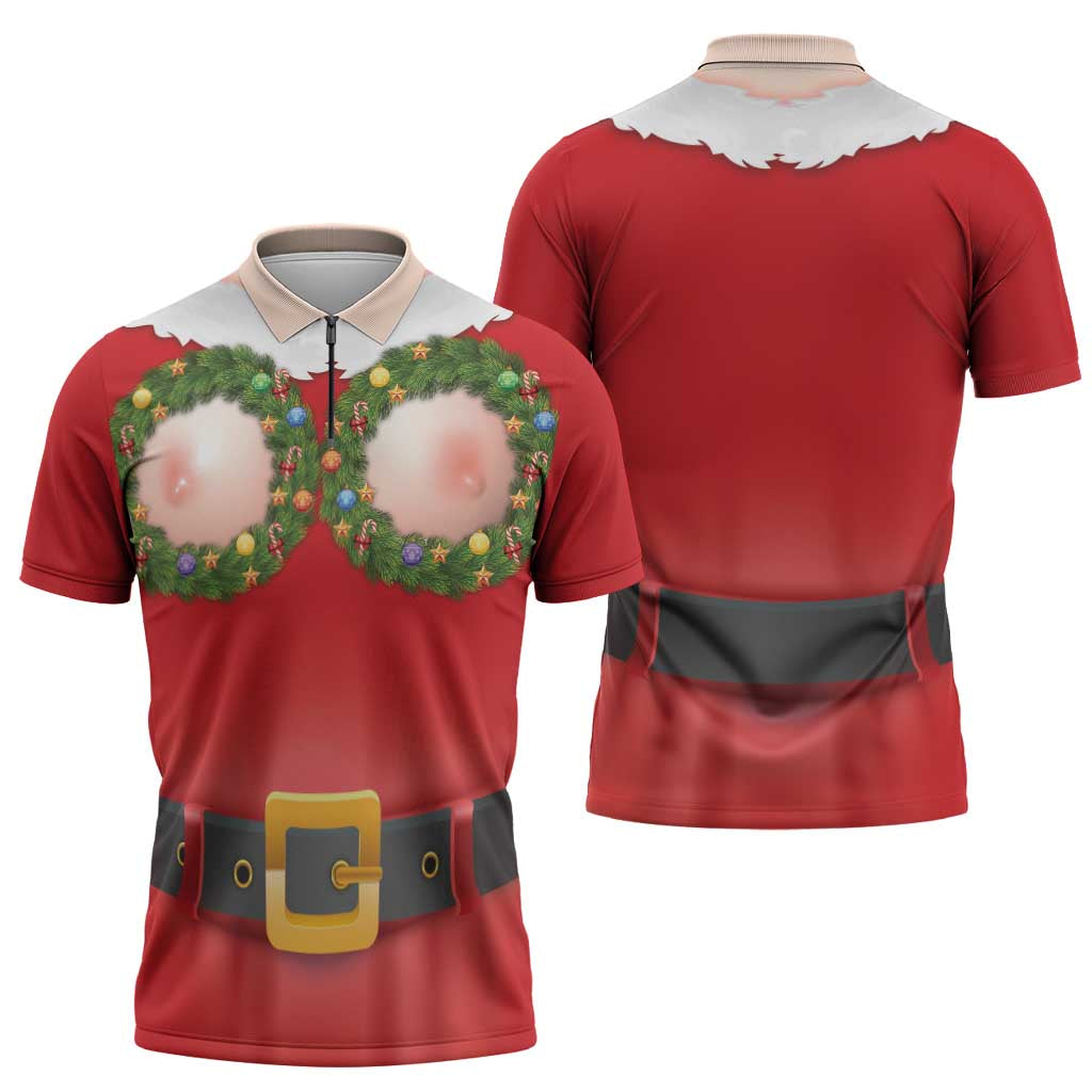 Funny Christmas Costume Zipper Polo Shirt Busty Big Boobs - Wonder Print Shop