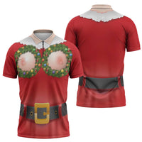 Funny Christmas Costume Zipper Polo Shirt Busty Big Boobs - Wonder Print Shop