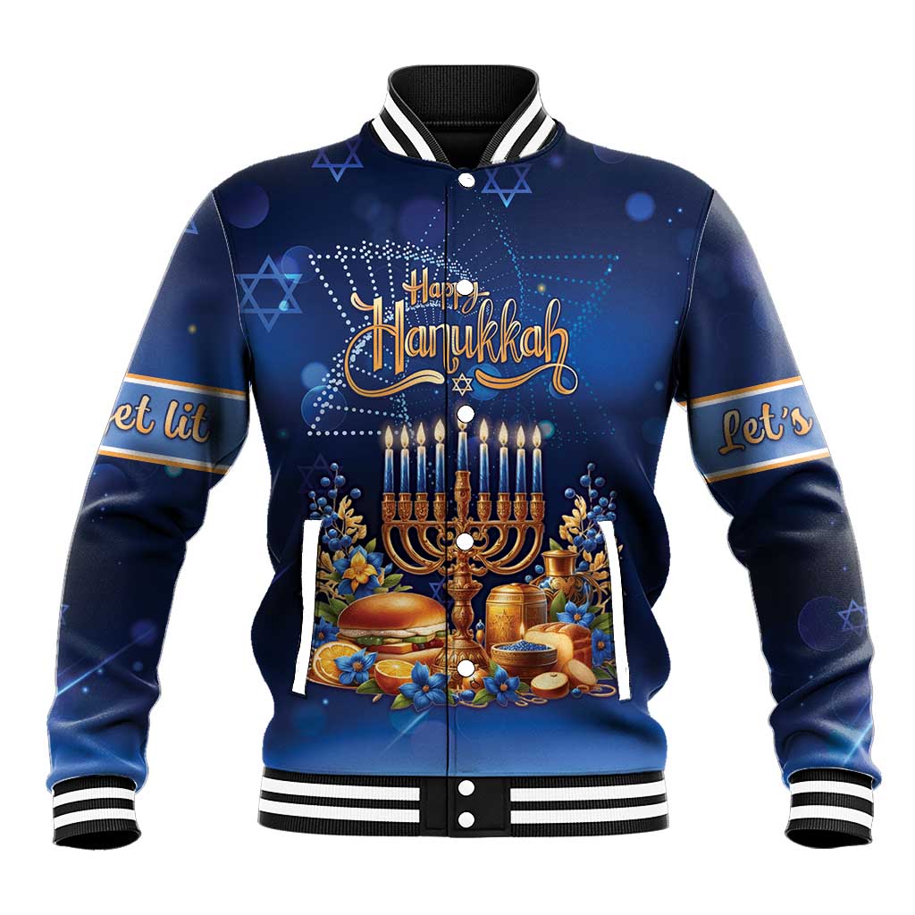 Jewish Hanukkah Festival Baseball Jacket Let's Get Lit LT05 - Wonder Print Shop