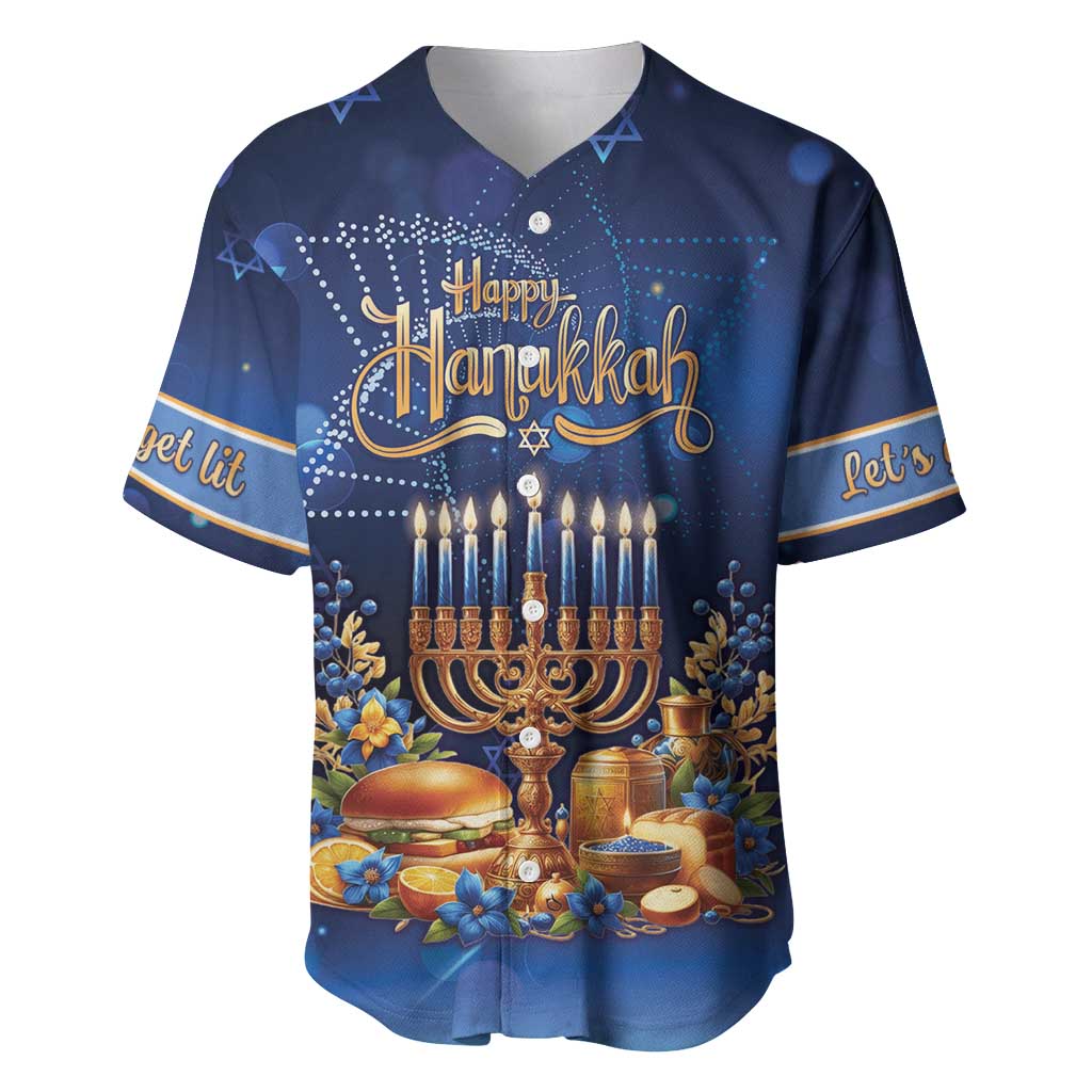 Jewish Hanukkah Festival Baseball Jersey Let's Get Lit LT05 - Wonder Print Shop