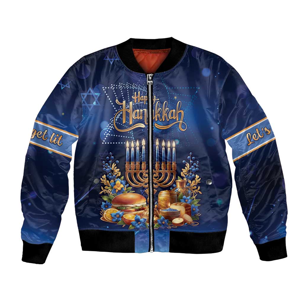 Jewish Hanukkah Festival Bomber Jacket Let's Get Lit LT05 - Wonder Print Shop