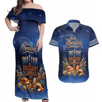 Jewish Hanukkah Festival Couples Matching Off Shoulder Maxi Dress and Hawaiian Shirt Let's Get Lit LT05 - Wonder Print Shop