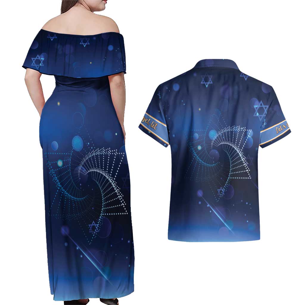 Jewish Hanukkah Festival Couples Matching Off Shoulder Maxi Dress and Hawaiian Shirt Let's Get Lit LT05 - Wonder Print Shop