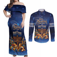 Jewish Hanukkah Festival Couples Matching Off Shoulder Maxi Dress and Long Sleeve Button Shirt Let's Get Lit LT05 - Wonder Print Shop