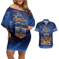 Jewish Hanukkah Festival Couples Matching Off Shoulder Short Dress and Hawaiian Shirt Let's Get Lit LT05 - Wonder Print Shop
