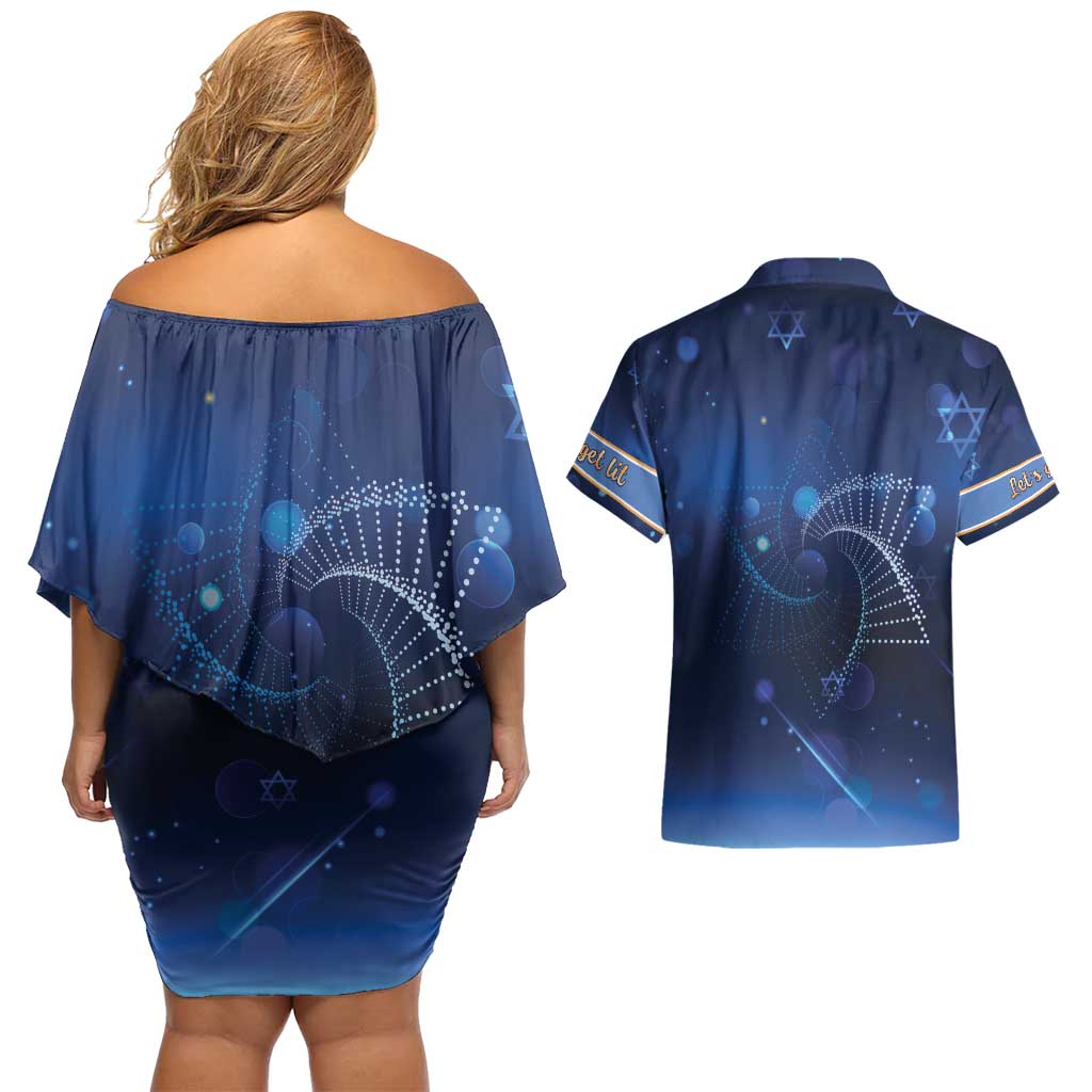 Jewish Hanukkah Festival Couples Matching Off Shoulder Short Dress and Hawaiian Shirt Let's Get Lit LT05 - Wonder Print Shop