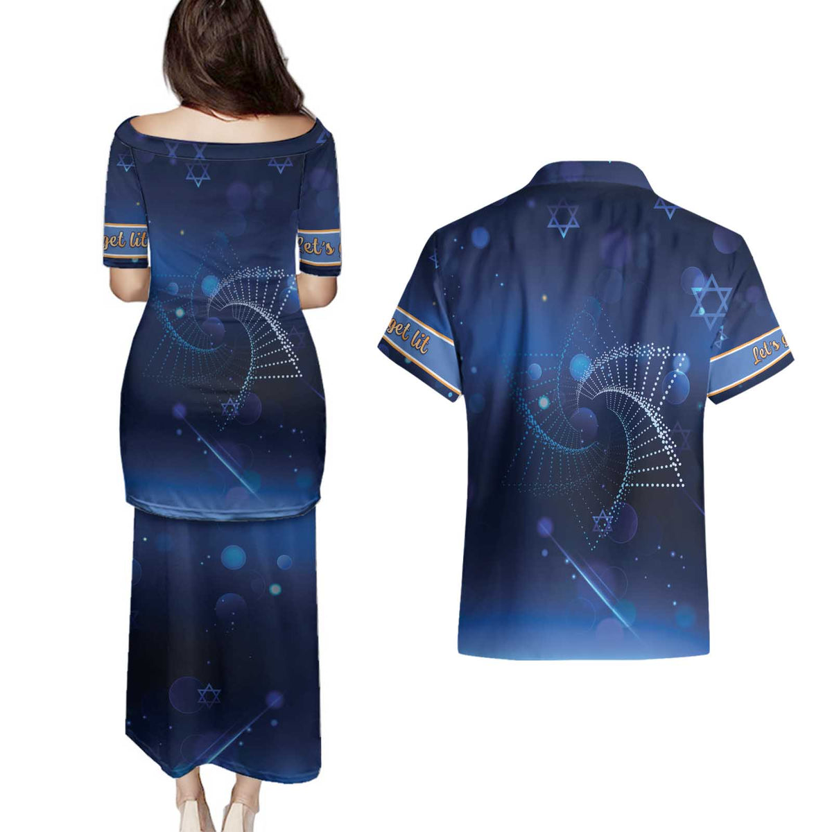 Jewish Hanukkah Festival Couples Matching Puletasi and Hawaiian Shirt Let's Get Lit LT05 - Wonder Print Shop