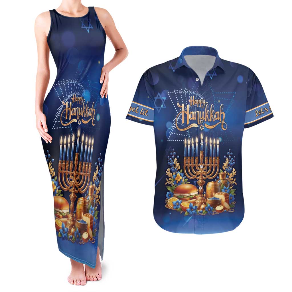 Jewish Hanukkah Festival Couples Matching Tank Maxi Dress and Hawaiian Shirt Let's Get Lit LT05 - Wonder Print Shop