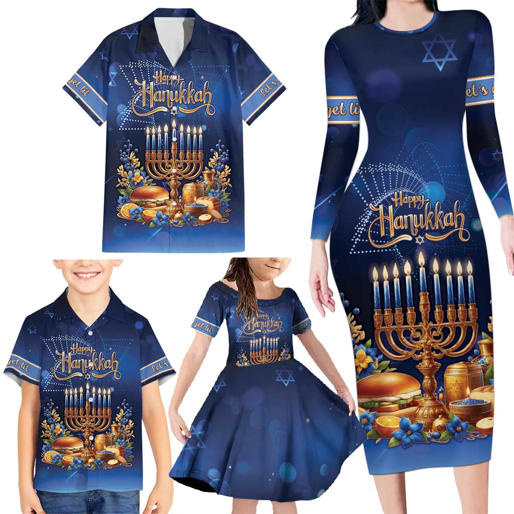 Jewish Hanukkah Festival Family Matching Long Sleeve Bodycon Dress and Hawaiian Shirt Let's Get Lit LT05 - Wonder Print Shop
