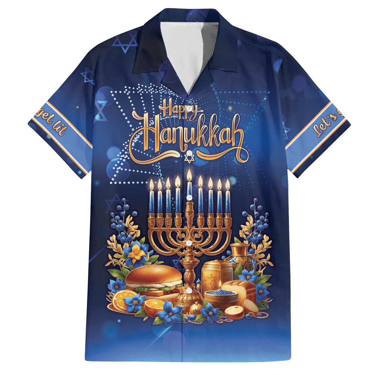 Jewish Hanukkah Festival Family Matching Off The Shoulder Long Sleeve Dress and Hawaiian Shirt Let's Get Lit LT05 - Wonder Print Shop
