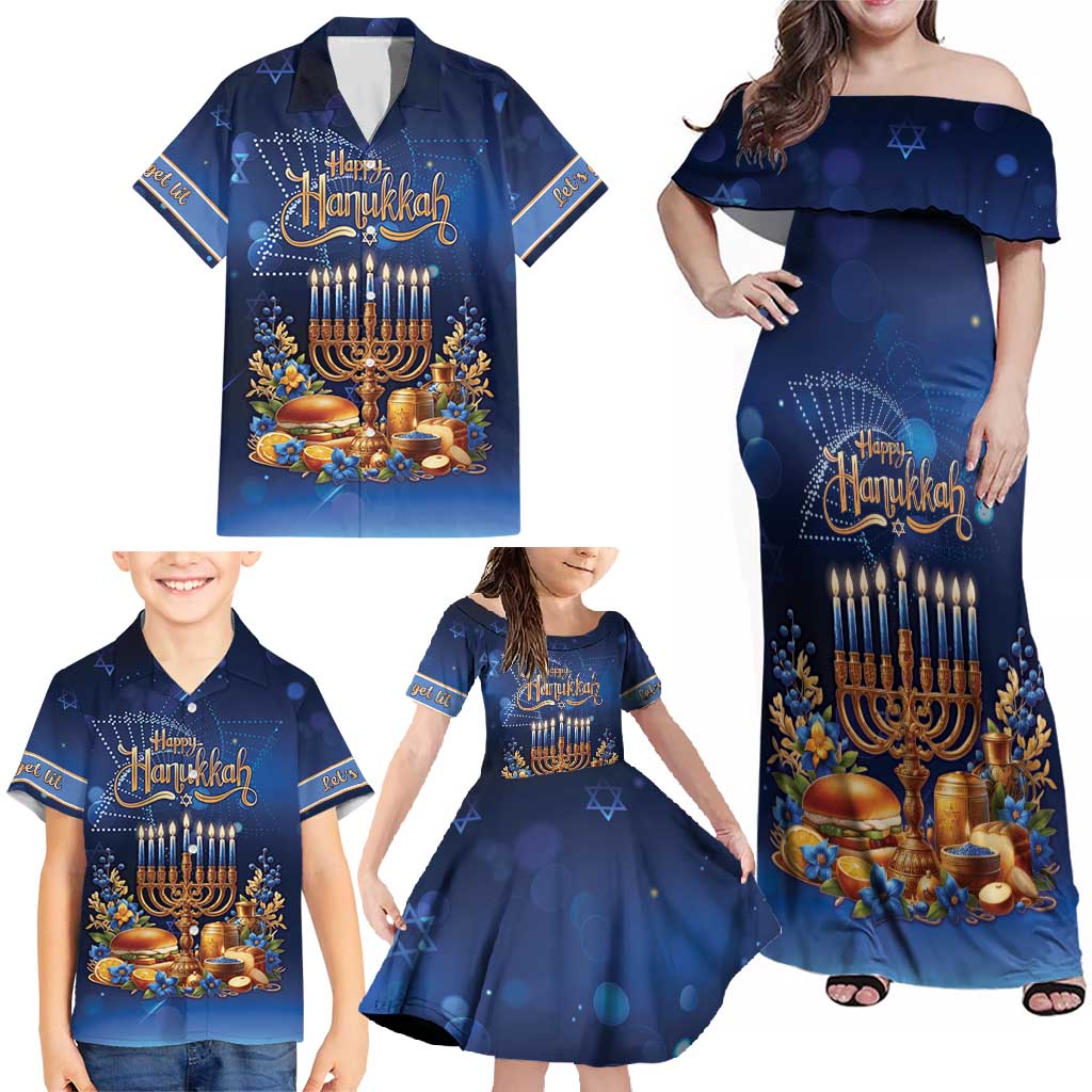 Jewish Hanukkah Festival Family Matching Off Shoulder Maxi Dress and Hawaiian Shirt Let's Get Lit LT05 - Wonder Print Shop