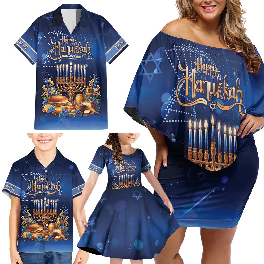 Jewish Hanukkah Festival Family Matching Off Shoulder Short Dress and Hawaiian Shirt Let's Get Lit LT05 - Wonder Print Shop