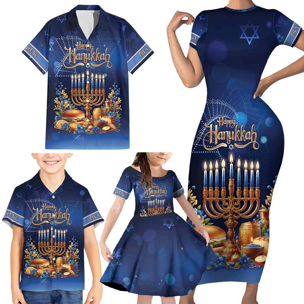 Jewish Hanukkah Festival Family Matching Short Sleeve Bodycon Dress and Hawaiian Shirt Let's Get Lit LT05 - Wonder Print Shop