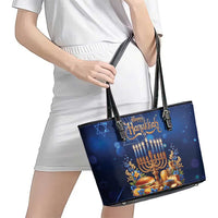 Jewish Hanukkah Festival Leather Tote Bag Let's Get Lit LT05 - Wonder Print Shop