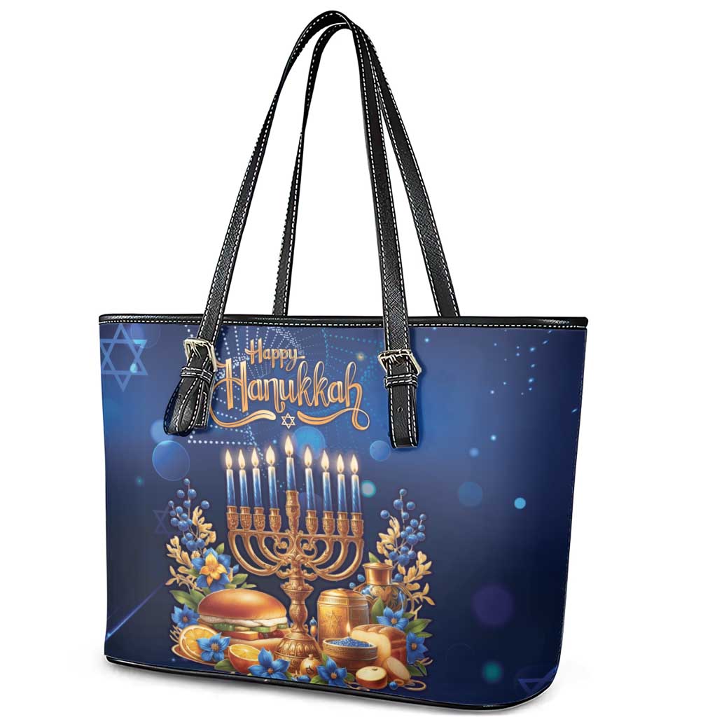 Jewish Hanukkah Festival Leather Tote Bag Let's Get Lit LT05 - Wonder Print Shop