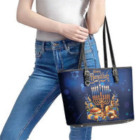 Jewish Hanukkah Festival Leather Tote Bag Let's Get Lit LT05 - Wonder Print Shop
