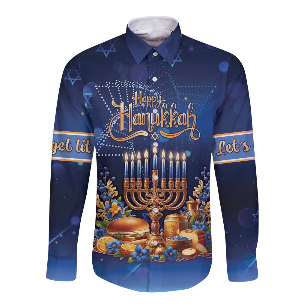 Jewish Hanukkah Festival Long Sleeve Button Shirt Let's Get Lit LT05 - Wonder Print Shop