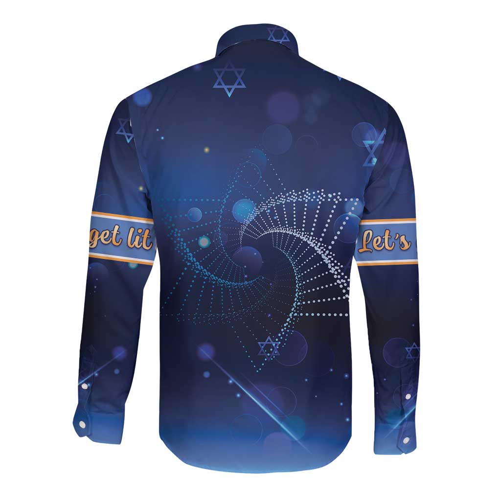 Jewish Hanukkah Festival Long Sleeve Button Shirt Let's Get Lit LT05 - Wonder Print Shop