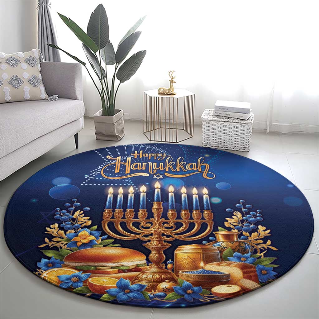 Jewish Hanukkah Festival Round Carpet Let's Get Lit