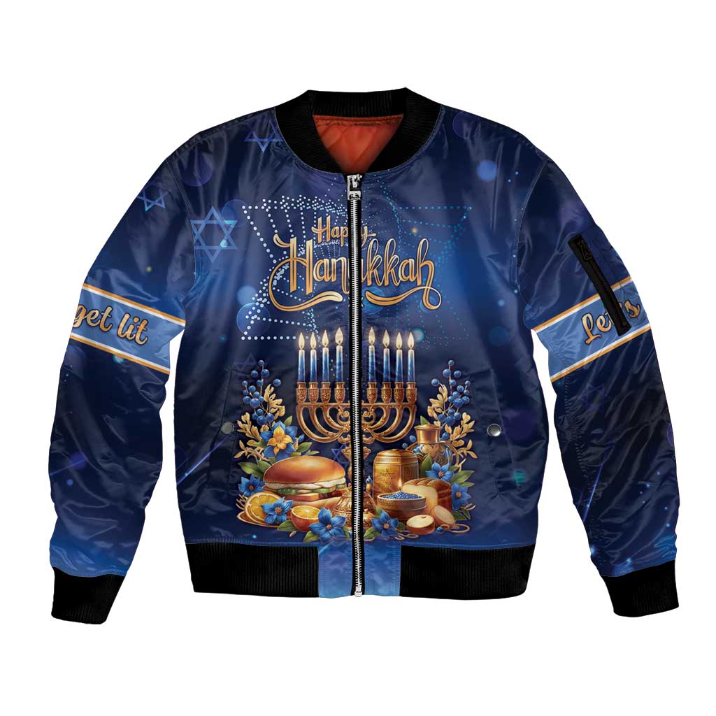 Jewish Hanukkah Festival Sleeve Zip Bomber Jacket Let's Get Lit LT05 - Wonder Print Shop