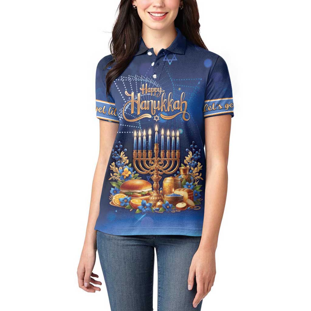 Jewish Hanukkah Festival Women Polo Shirt Let's Get Lit LT05 - Wonder Print Shop