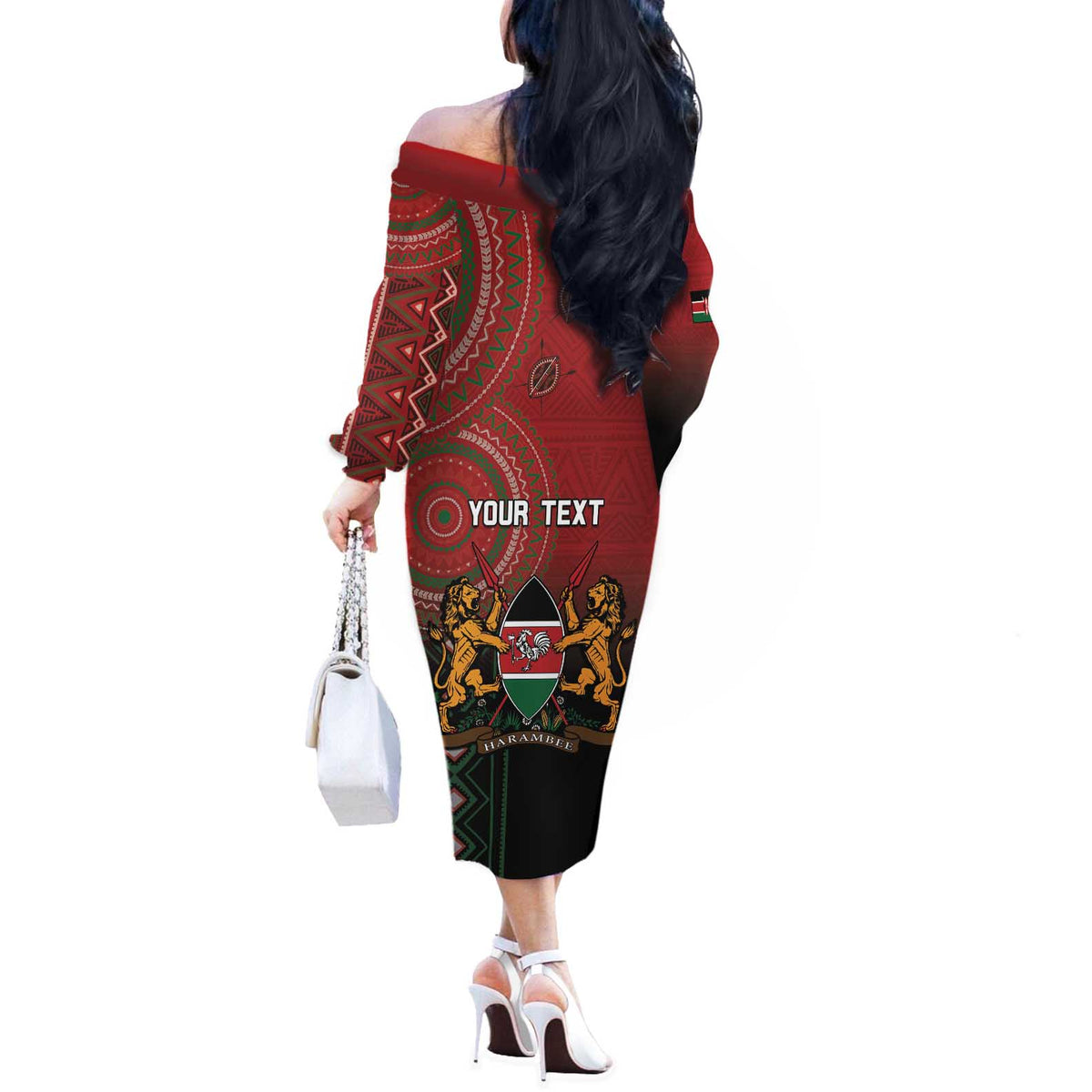 Personalised Kenya Jamhuri Day Off The Shoulder Long Sleeve Dress One Nation One Flag One People LT05 - Wonder Print Shop