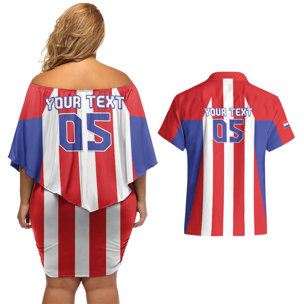 Custom Paraguay Star Football Couples Matching Off Shoulder Short Dress and Hawaiian Shirt Go Albirroja