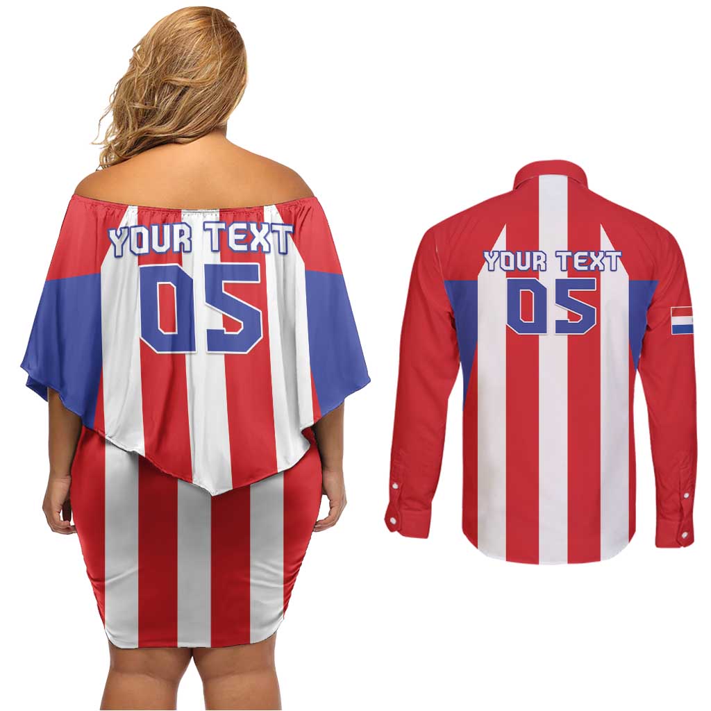 Custom Paraguay Star Football Couples Matching Off Shoulder Short Dress and Long Sleeve Button Shirt Go Albirroja