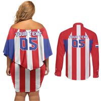 Custom Paraguay Star Football Couples Matching Off Shoulder Short Dress and Long Sleeve Button Shirt Go Albirroja